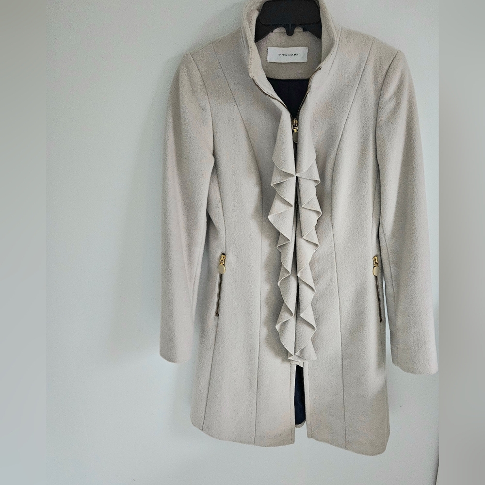 T Tahari Coat Ruffle Wool Blend Winter